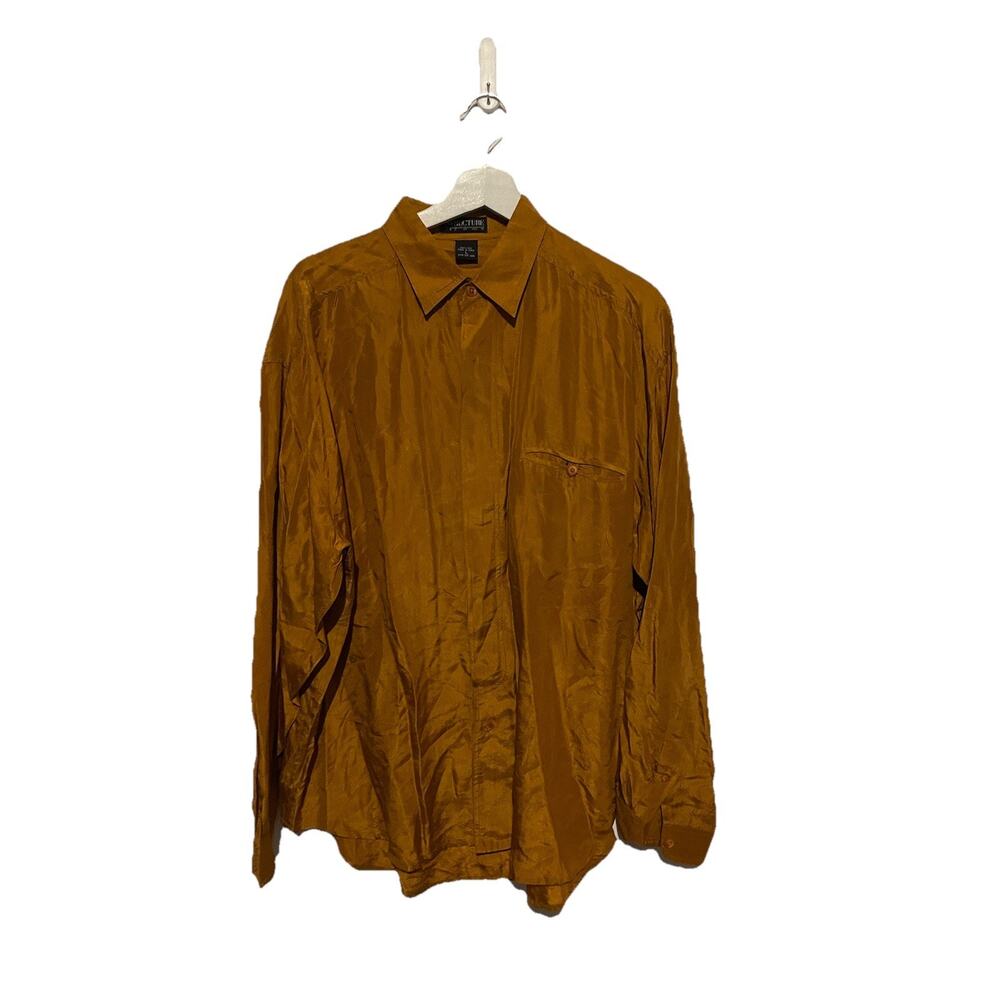 Structure Vintage 100% Silk Shirt Blouse Womens Large Burnt Orange Button Up‎